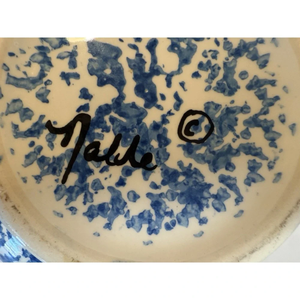 Tienshen Sponge Blue‎ Folk Craft Bowls Rooster & Apple inside bottom